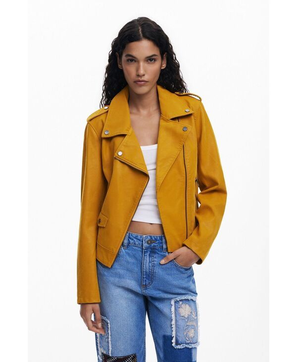 デジグアル レディース アウター ジャケット・ブルゾン レザー フェイクレザー Desigual Womens Faux leather biker jacket Medium beige ベージュ