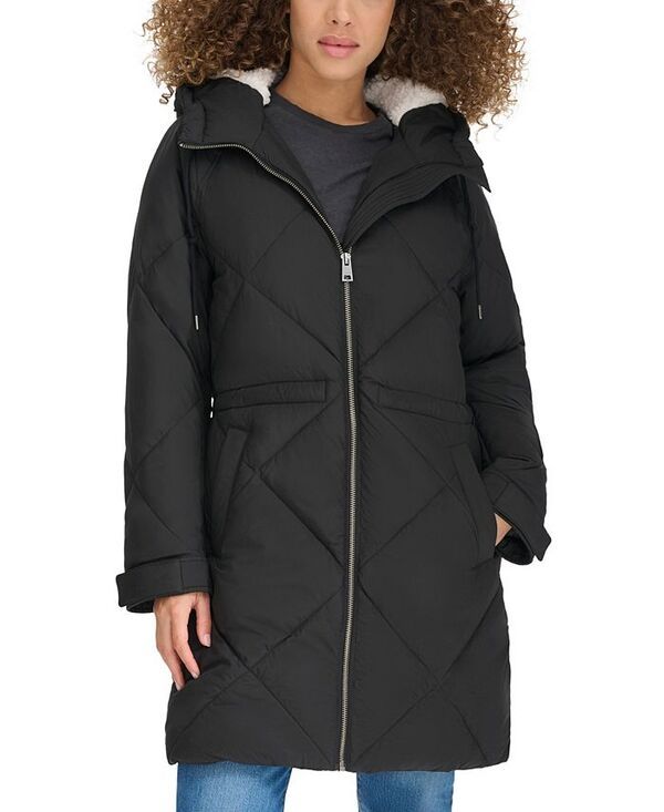 リーバイス レディース アウター ジャケット・ブルゾン キルティング パーカー ジャケット Levis Womens Diamond Quilted Cinch Waist Parka Jacket