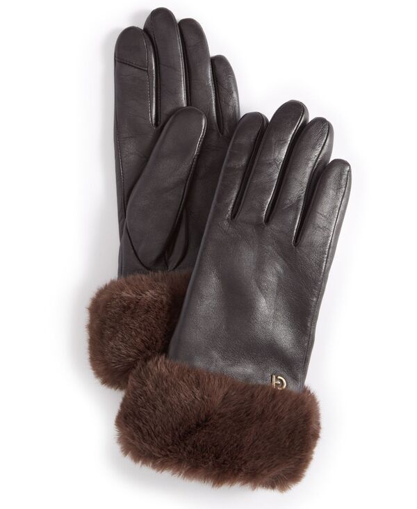 コールハーン レディース アクセサリー 手袋 レザー Cole Haan Womens FauxFurCuff Leather Gloves Brown ブラウン