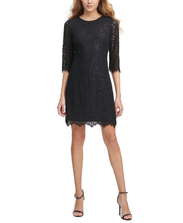 ケンジー レディース トップス ワンピース レース kensie Lace Sheath Dress Blacknude ブラック