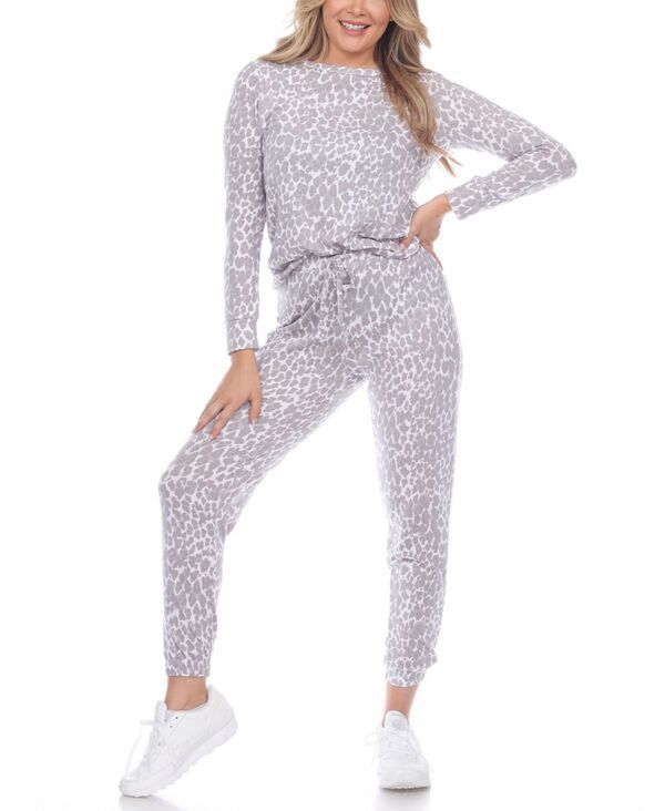 ホワイトマーク レディース アンダーウェア ナイトウェア White Mark Womens Leopard Lounge Set 2 Piece Gray グレー