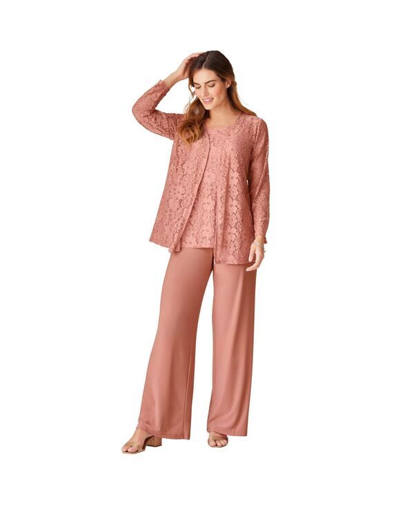 ウーマン ウィズイン レディース トップス ワンピース プラスサイズ レース ジャケット Woman Within Womens Plus Size 3Piece Lace JacketTankPan