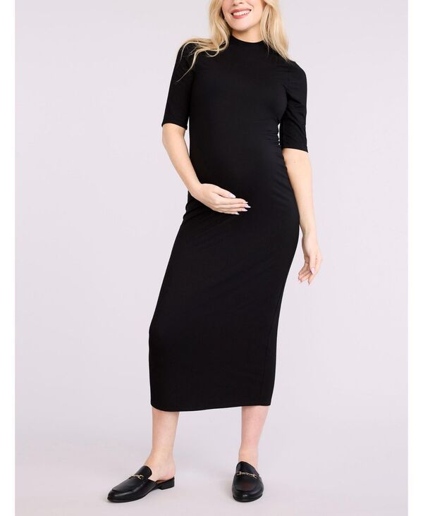 マザーフッドマタニティー レディース トップス ワンピース モックネック マキシワンピース リブ マキシ Womens Mock Neck 34 Sleeve Ribbed Maxi Dress Mo