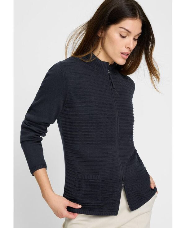 オルセン レディース アウター ニット・セーター リブニット カーディガン ニット Olsen Womens Rib Knit Zip Front Cardigan Power navy ネイビー