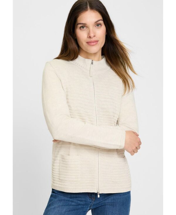 オルセン レディース アウター ニット・セーター リブニット カーディガン ニット Olsen Womens Rib Knit Zip Front Cardigan Caffe latte mel