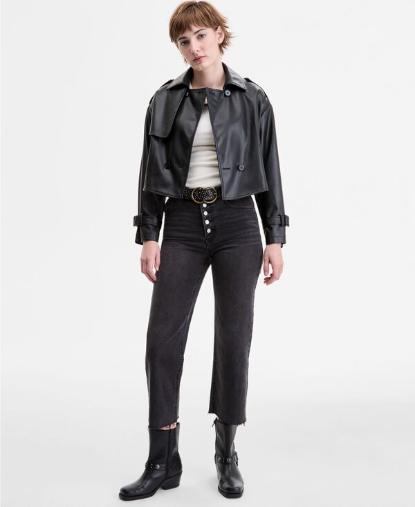 コーヒーショップ レディース アウター ジャケット・ブルゾン コート クロップド レザー CoffeeShop Juniors Cropped FauxLeather Belted Trench Co
