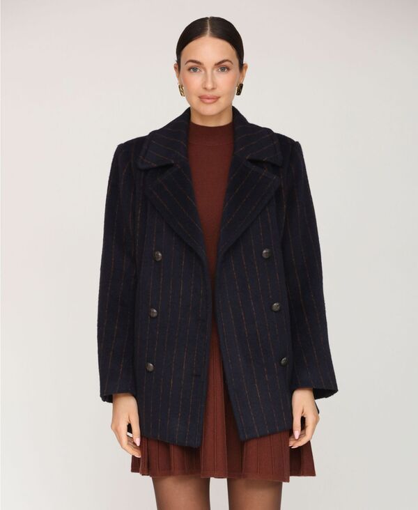 アヴェックレフィーユ レディース アウター ジャケット・ブルゾン ウール コート Avec Les Filles Womens Short Double Breasted Wool Pinstripe