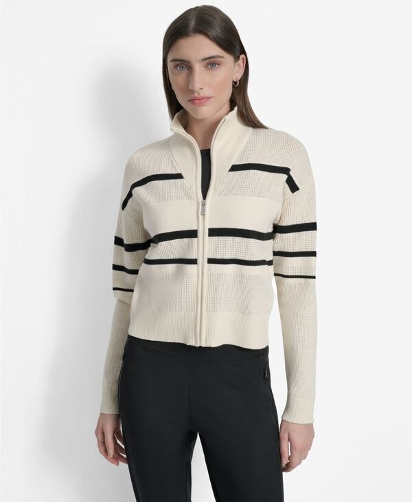 ダナ キャラン ニューヨーク レディース アウター ジャケット・ブルゾン ジャケット DKNY Womens Open Stitch Full Zip Stripe Jacket Eggnog Bla