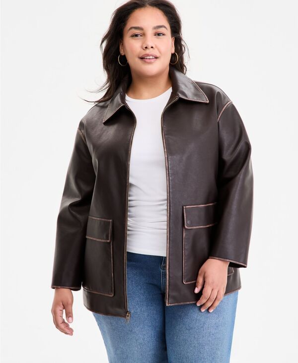 ビーシービージーマックスアズリア レディース アウター ジャケット・ブルゾン プラスサイズ コート レザー BCBGMAXAZRIA Plus Size ZipFront FauxLeather Co