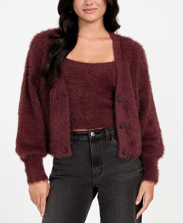 ゲス レディース アウター ニット・セーター カーディガン GUESS Womens Keyla RhinestoneButton Cardigan Sweater Pure Choco