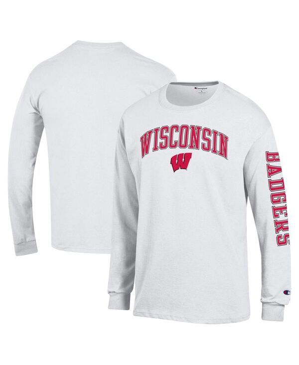 チャンピオン メンズ トップス Tシャツ ロゴ Champion Mens White Wisconsin Badgers Arch Over Logo 2Hit Long Sleeve TShirt