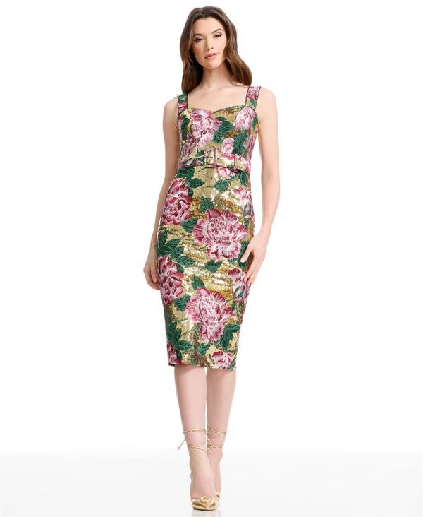 ドレスザポプレーション レディース トップス ワンピース ミディ Dress the Population Womens Bodycon Midi Dress Gold Multi ゴールド