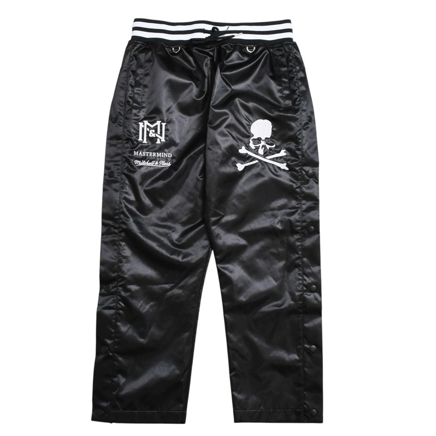 新品同様 Mitchell&Ness ミッチェルアンドネス × マスターマインドワールド コラボレーション プリントサテンジャケット スタジアムジャケット スカル ボーン カモフラージュ Lサイズ 中古 4a002179
