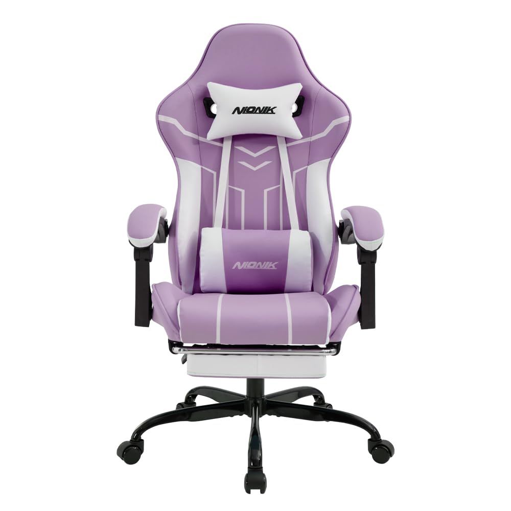 NIONIK ゲーミングチェア オットマン付き 幅広座面 オフェスチェア 連動ひじ掛け ハイバック gaming chair ゲーム用 チェア 多機能 135°リクライニング PCゲーミングチェア 静音キャスター 高さ調節でき パソコンチェア 勉強椅子 座ｍａ