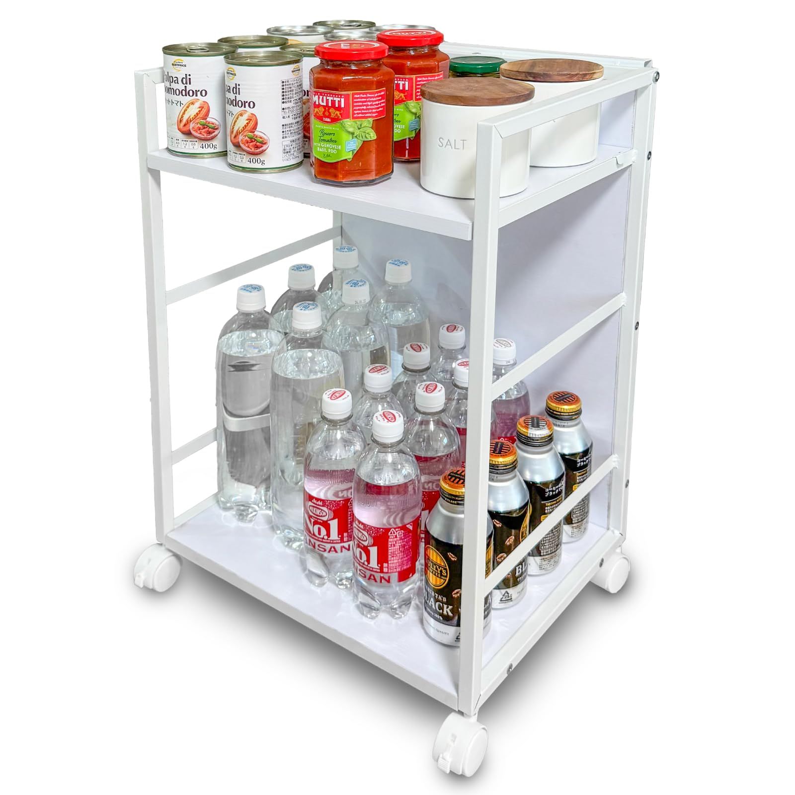 【隠せる・動かせる・調整できる】 8tail 目隠しワゴン スリム 収納ワゴン キャスター付き 棚板3段階調整 スチール製 キッチンワゴン 隙間収納 リビング収納 洗面所収納 組立簡単ｍａ