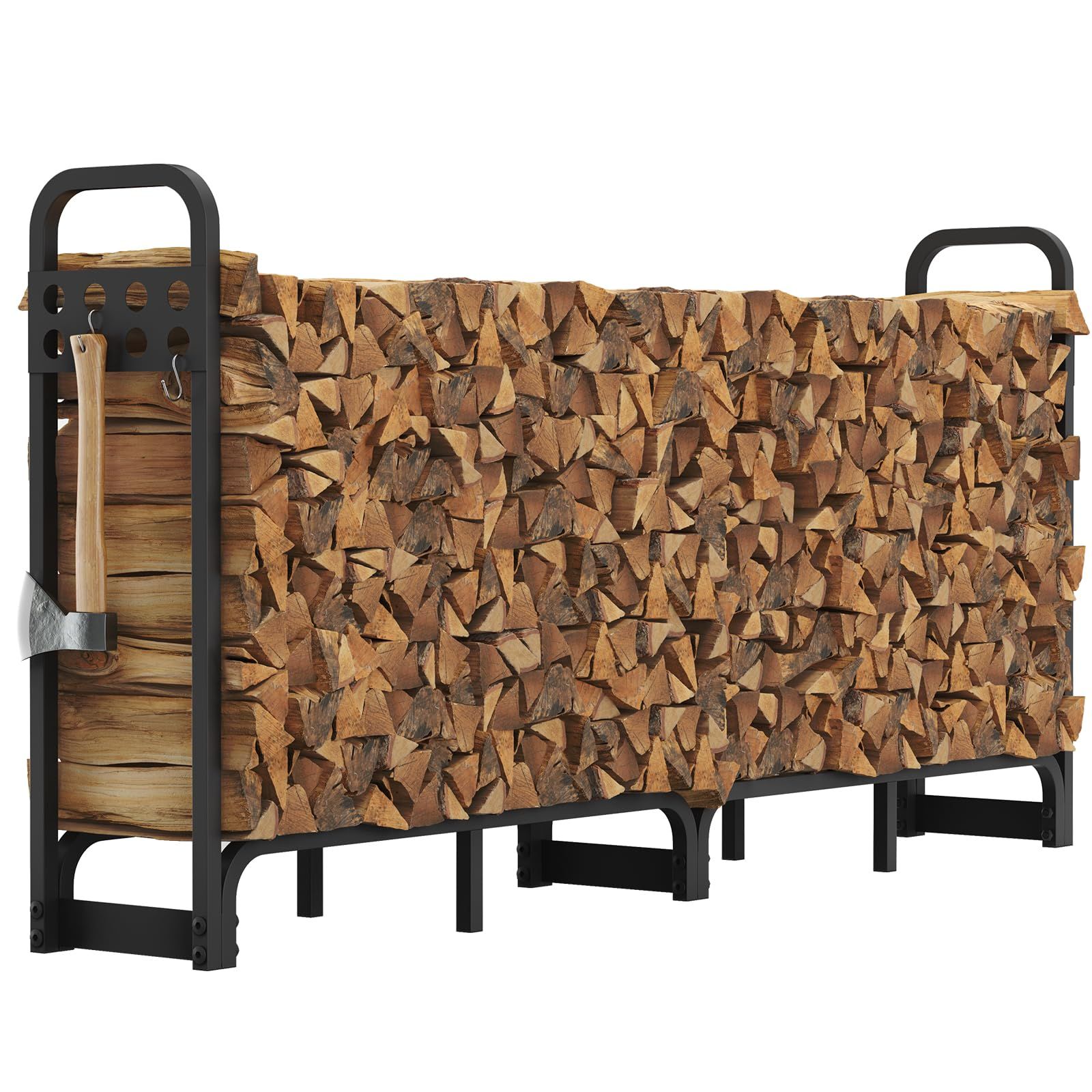 SUNPIE 薪ラック ログラック 200×30×96cm 耐荷重約1200kg 約50束収納 両側ツール収納 組立簡単 丈夫 頑丈 屋外 シンプルデザイン 薪ストッカー 薪ストーブ 薪ラックスタンド キャンプ BBQ レジャー*vj 3d5566a6