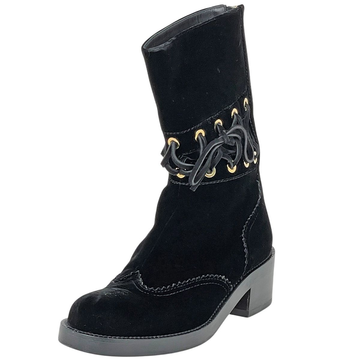 シャネル CHANEL ココマーク ショートブーツ 靴 ベロア ブラック レディース 【中古】