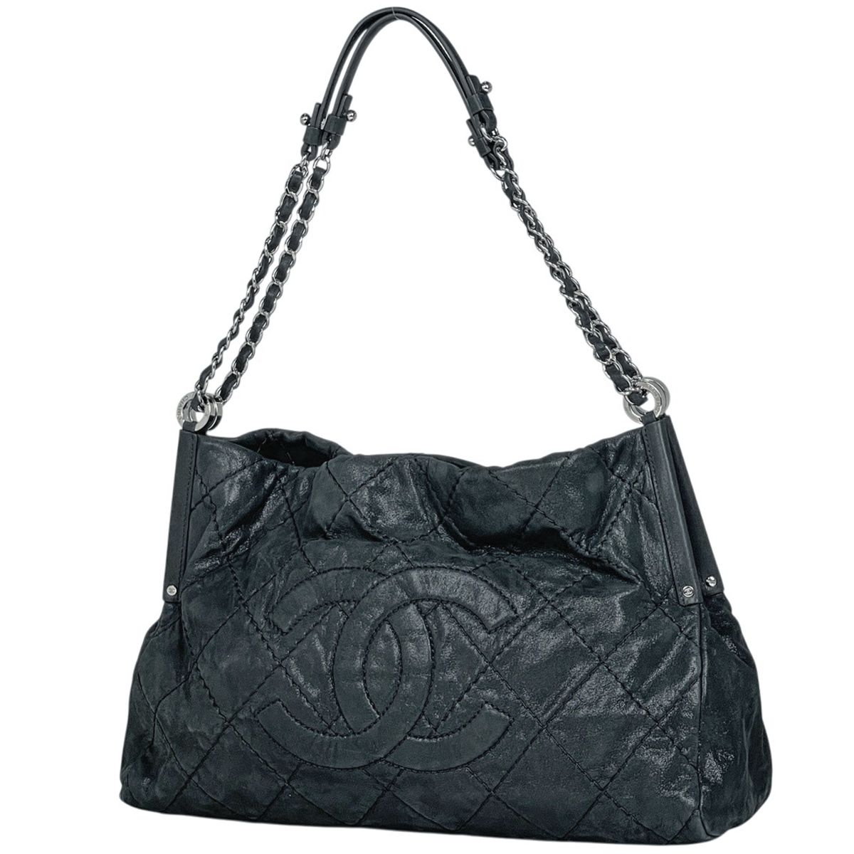 シャネル CHANEL ココマーク チェーン ショルダーバッグ マトラッセ レザー ブラック レディース 【中古】