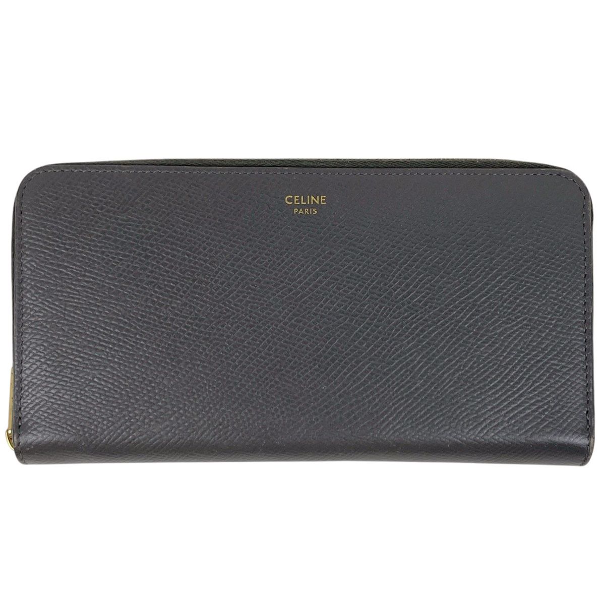 セリーヌ CELINE ロゴ 長財布 レザー グレー レディース 【中古】