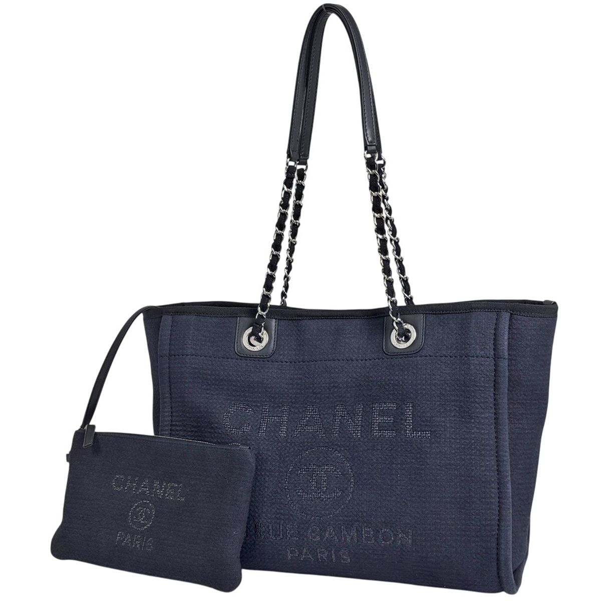 シャネル CHANEL ドーヴィルライン チェーン トートバッグ ココマーク キャンバス ブラック A67001 レディース 【中古】