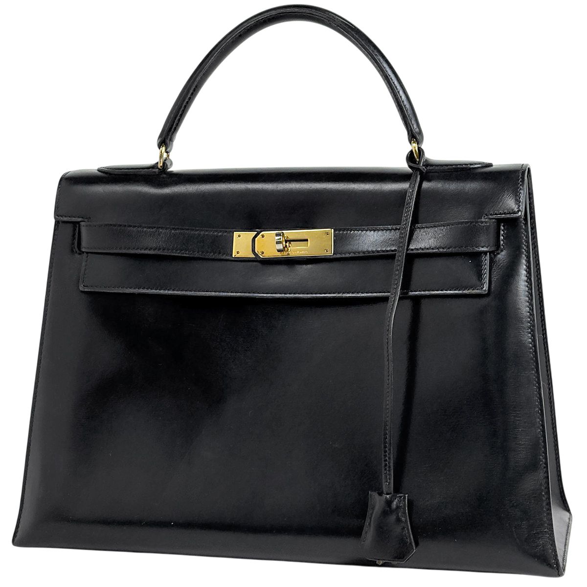 エルメス HERMES ケリー32 外縫い ハンドバッグ ボックスカーフ ブラック 〇I レディース 【中古】