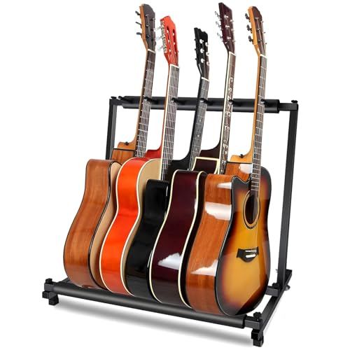 ギタースタンド 5本収納 折りたたみ式 転倒防止用ゴム付属 楽器本体に傷が付くのを防ぎます安定耐久 収納しやすい ブラケット (アコギ/ウクレレ/クラシック/エレキ/ベース/管楽器 対応スタンド) 最新型 (5本収納)*vj 12e79f16