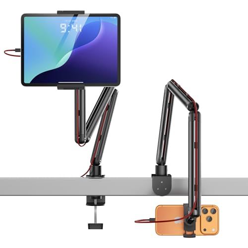 タブレット スタンド iPad アーム 寝ながら アルミ製 8関節 4.7-17.3インチ対応 耐荷重1.2KG 縦横両対応 広範囲可動 俯瞰撮影 ケーブルガイド 折りたたみ スマホ/タブレット/15.6型,17.3型モバイルモニタ対応(ブラ 480a3c46