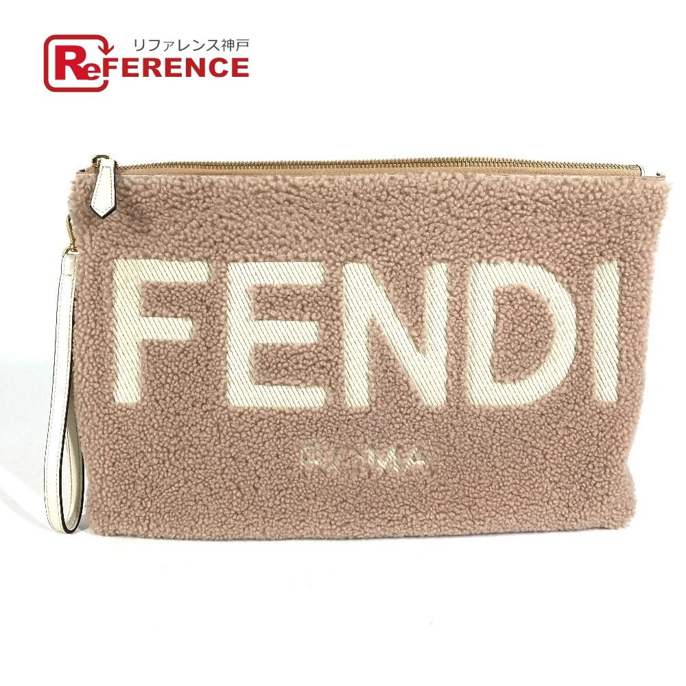 FENDI フェンディ クラッチバッグ ロゴ ムートン ファー 8N0178 ファー ピンクベージュ系