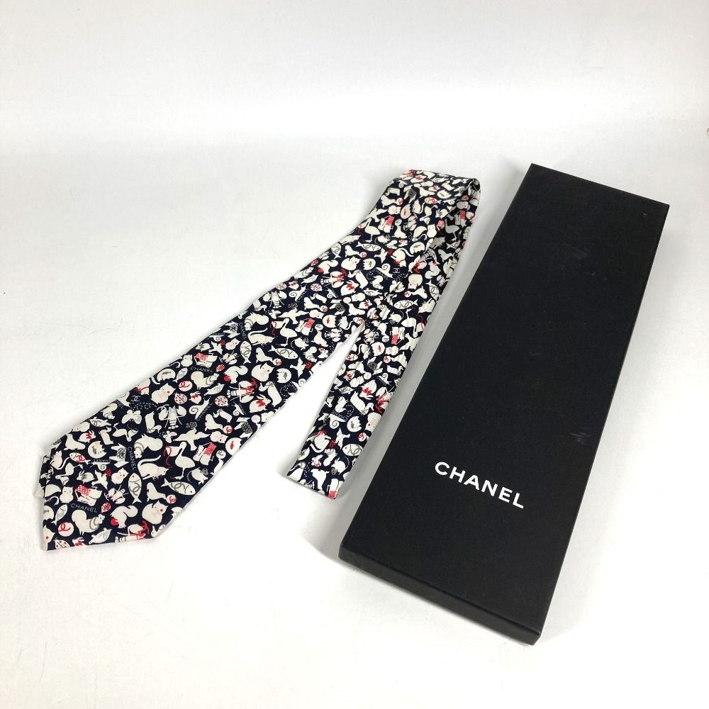 CHANEL シャネル ネクタイ CC ココマーク ロゴ アニマル柄 総柄 シルク