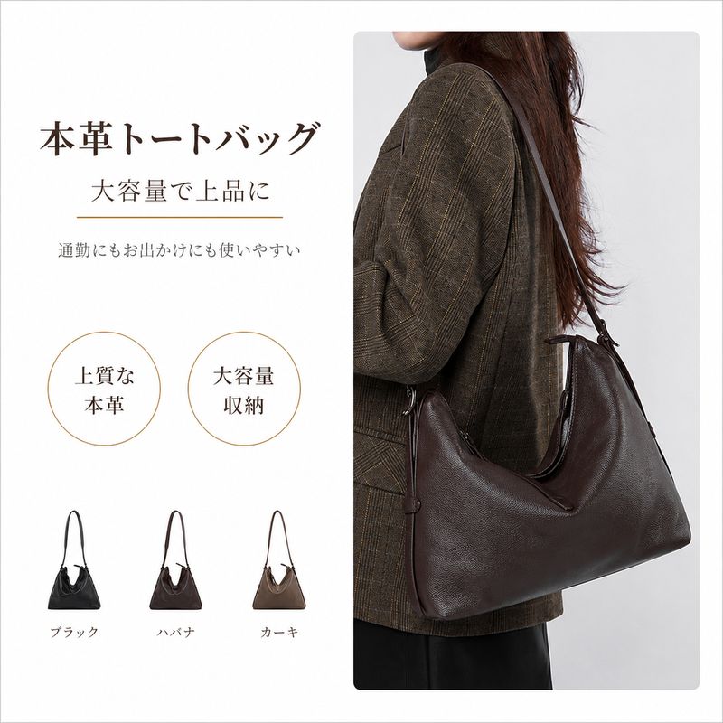 新品 本革 トートバッグ レディース 大容量 牛革 ショルダーバッグ 片ショルダー 斜め掛け 通勤バッグ ファスナー 軽量 ブラック ハバナ カーキ 送料無料