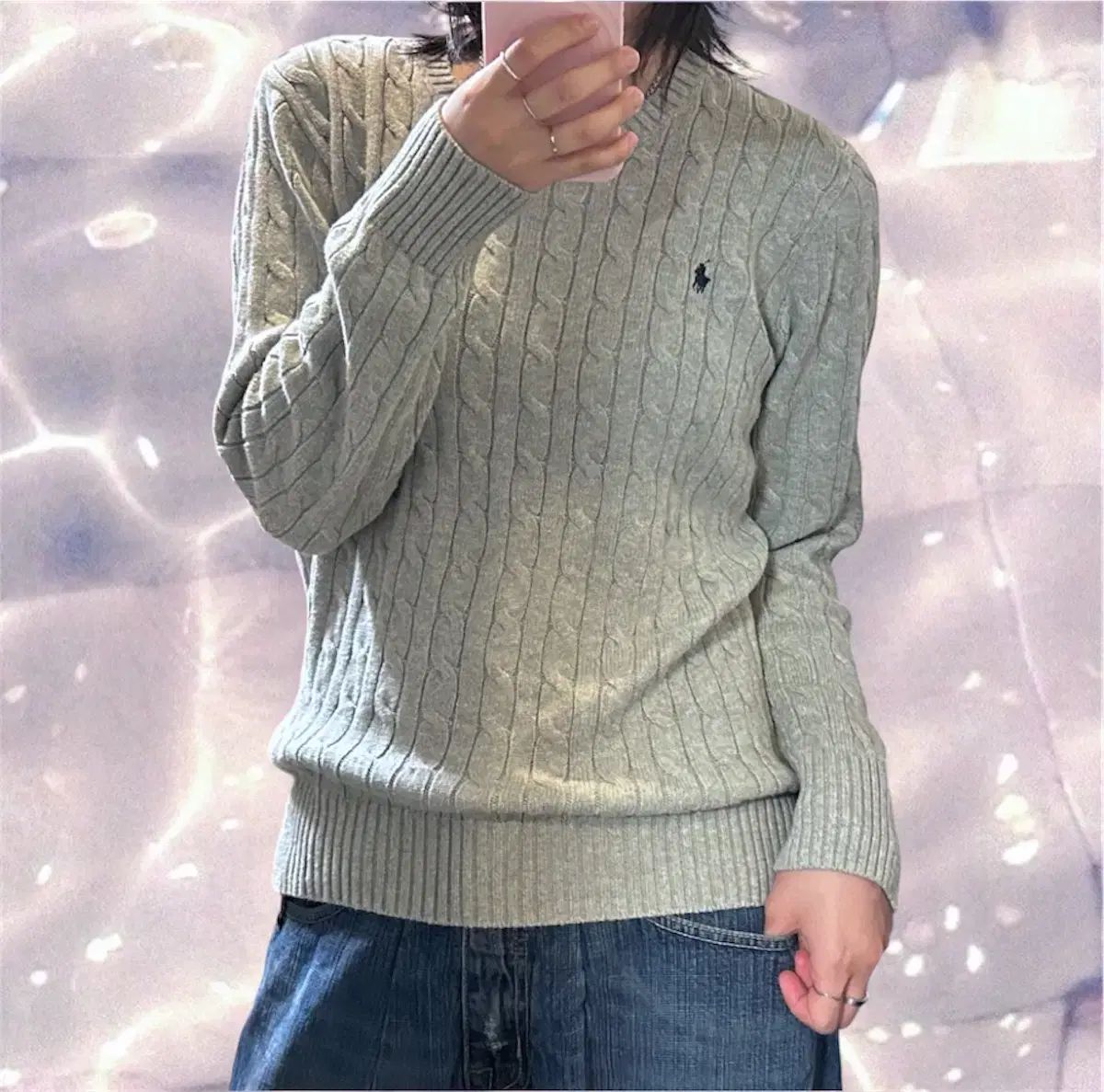 POLO RALPH LAUREN ポロラルフローレン 新モデル ラウンドネック ケーブル編み ニット グレー XL