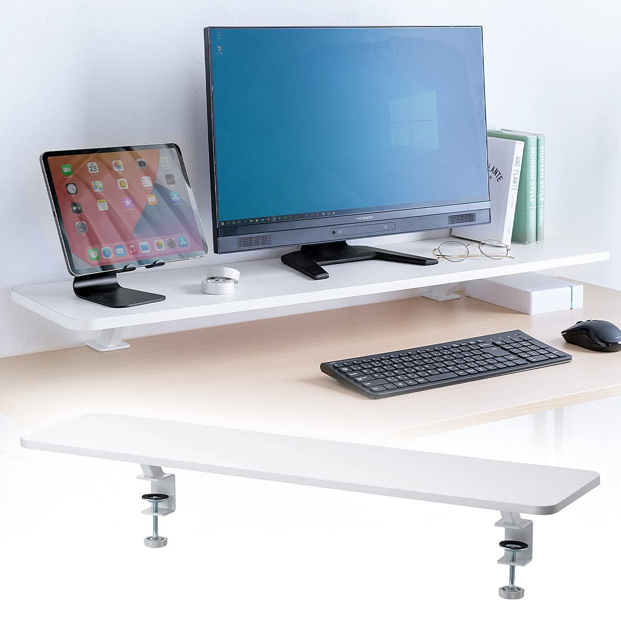 サンワダイレクト モニター台 クランプ式 幅100cm×奥行26cm 天板下8.5cm 100-MR183Wｍａ