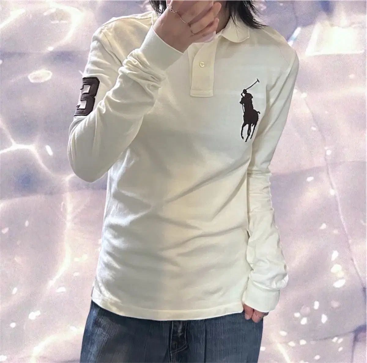 ポロ ラルフローレン ビックポニー チーフキーフ ナンバー ロゴ 長袖 Kara Tシャツ アイボリー S