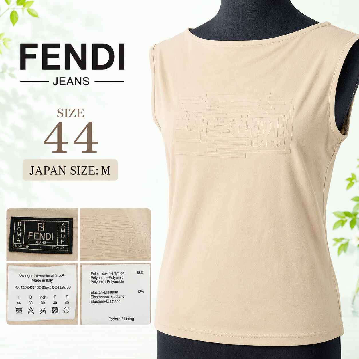 イタリア製★FENDI JEANS/フェンディ★ノースリーブ カットソー/タンクトップ【44/レディースM相当/ベージュ/FFロゴ】Tops/Shirts◆SBH897 7,800円