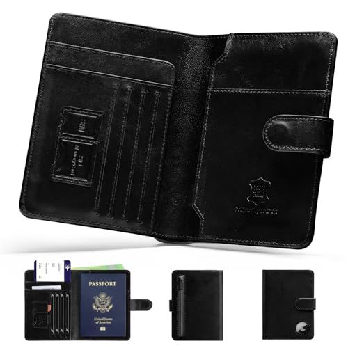 [LORZOR] パスポート ケース カバー 財布 本革 エアタグ対応 スキミング防止 RFID 二つ折り マグネット Passport Wallet コンパク 大容量 多機能収納 航空券 カード 現金 コイン収納対応送料無料 17425f21