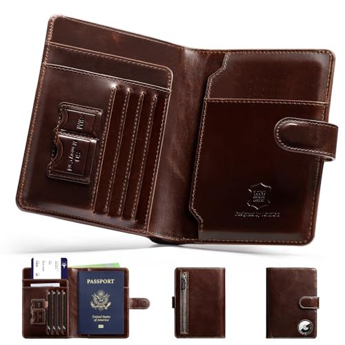 [LORZOR] パスポート ケース カバー 財布 本革 エアタグ対応 スキミング防止 RFID 二つ折り マグネット Passport Wallet コンパク 大容量 多機能収納 航空券 カード 現金 コイン収納対応送料無料 d640197e