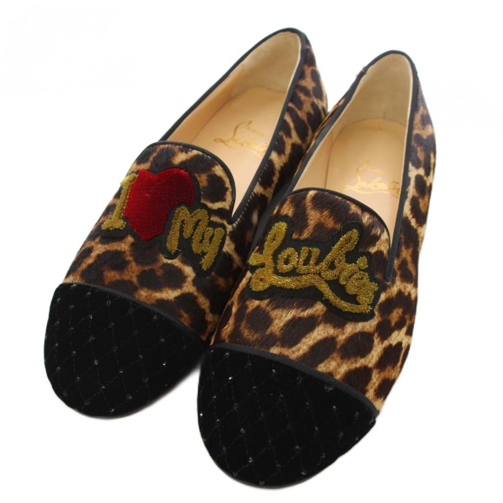 クリスチャンルブタン Christian louboutin ドゥロワー別注 MY LOVE FLAT VELVET ハラコ レオパード オペラシューズ フラットシューズ 36 ベージュ /TK