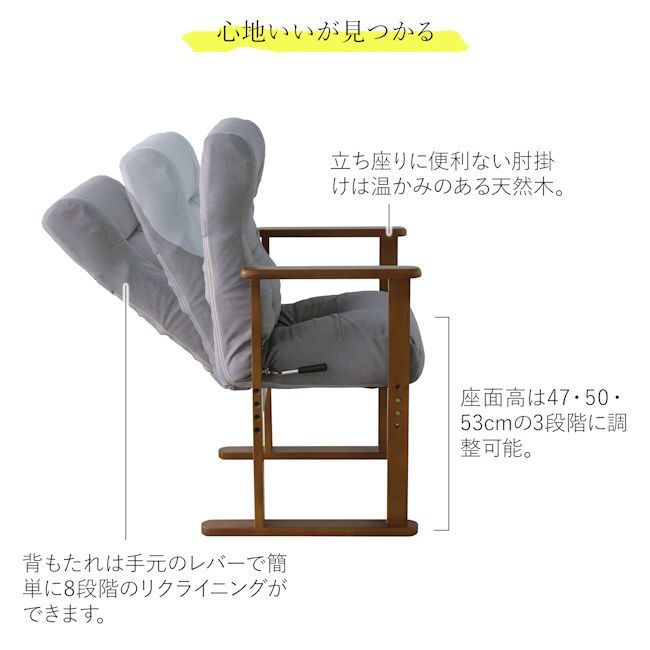 肘付リクライニング高座椅子 幅57.5cm 低反発ウレタン円座タイプ 