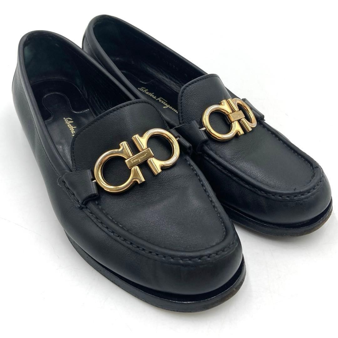 サルバトーレフェラガモ ローファー 25cm ガンチーニ モカシン ブラック Salvatore Ferragamo 黒 靴