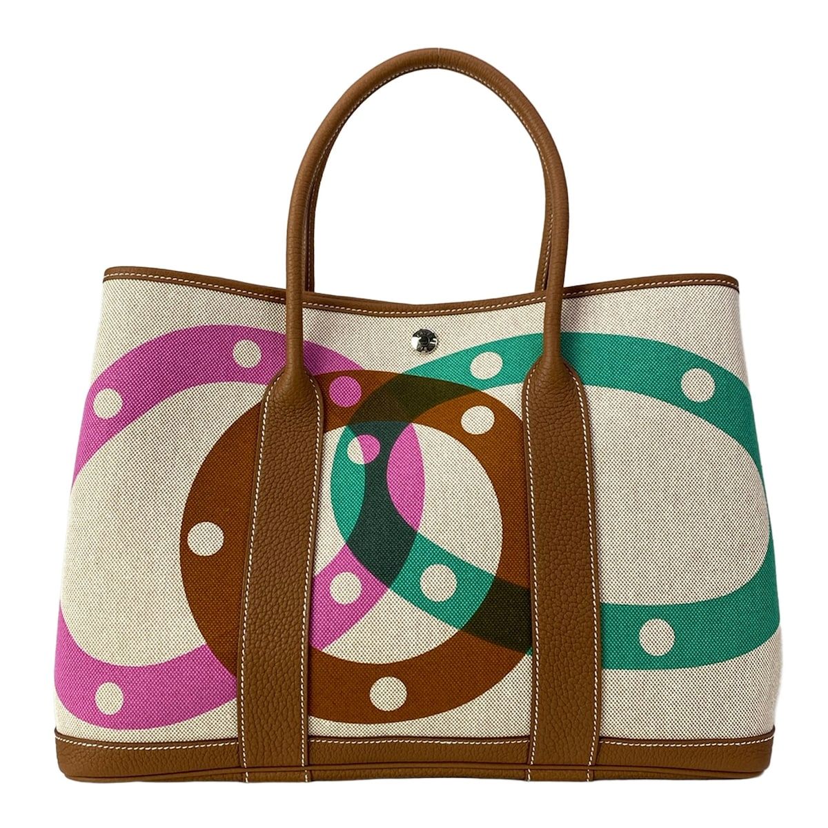 HERMES(エルメス) トートバッグ美品 ガーデンパーティPM H085689CKAC ベージュ×ゴールド×マルチ シルバー金具/H au Pas