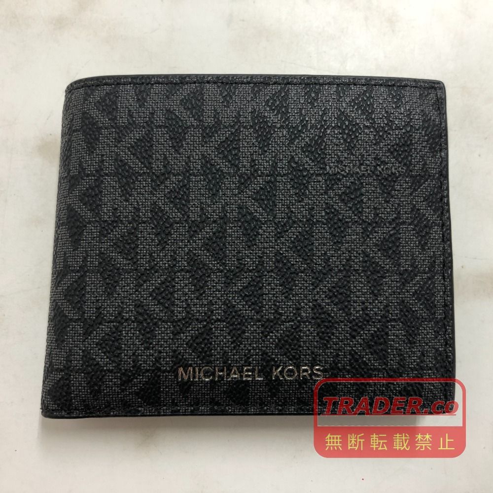 02w25646 マイケルコース Michael Kors COOPER ビルフォールド ウィズ コインポケット MKシグネチャー ブラック インド製 メンズ タグあり 二つ折り財布 【中古品】