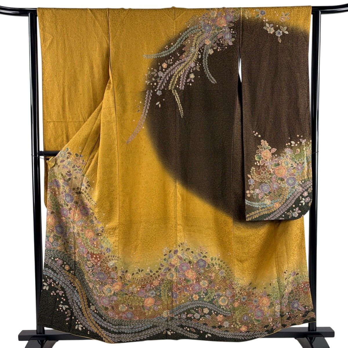 【美品】 振袖 身丈158.5cm 裄丈63cm S 袷 やまと 辻が花 金彩 金通し 山吹色 正絹 名品 【中古】