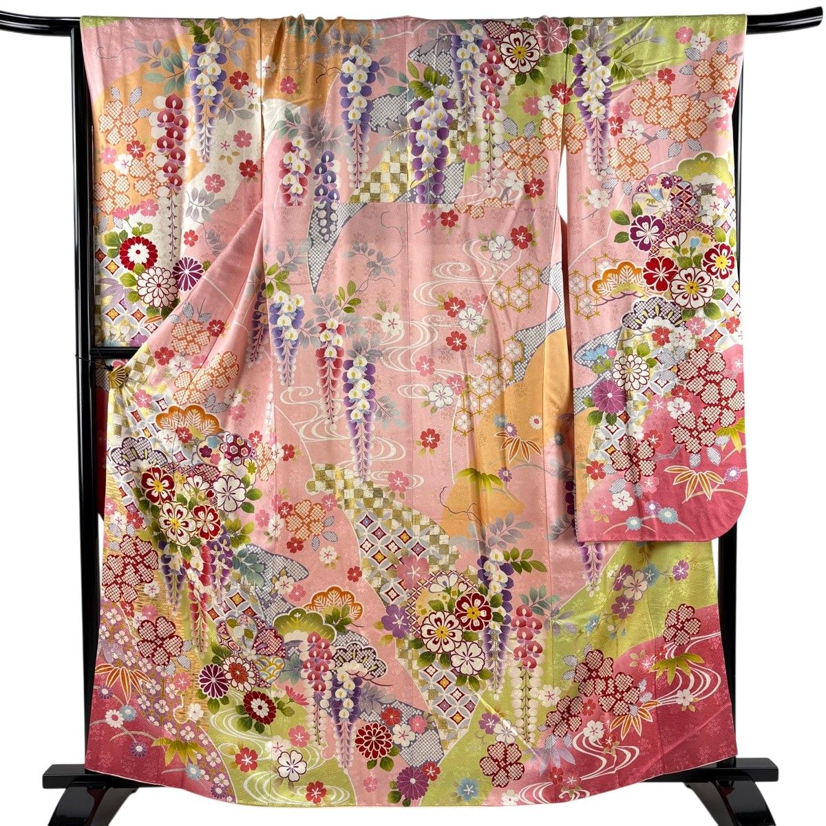 振袖 身丈163.5cm 裄丈69cm L 袷 やまと 桜 松竹梅 金糸 金彩 ピンク 正絹 名品 【中古】 10,626円