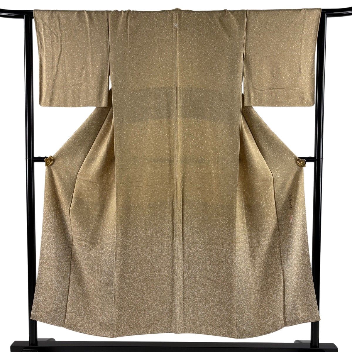 付下げ 身丈150cm 裄丈64cm M 袷 落款 幾何学模様 薄黄土色 正絹 名品 一つ紋 【中古】