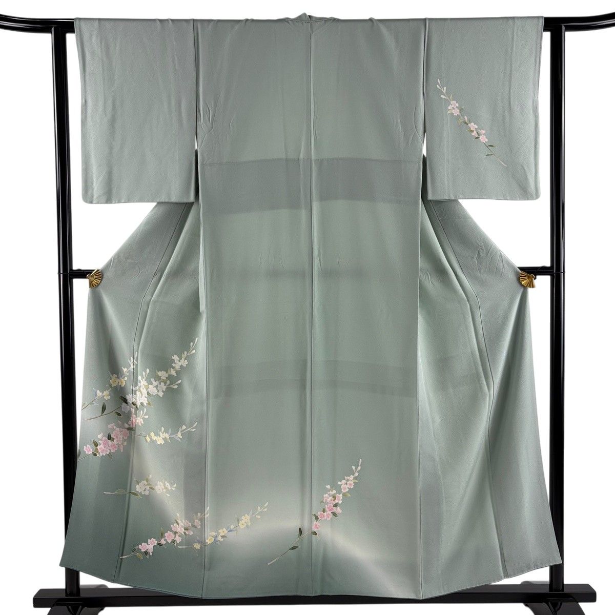 付下げ 身丈155cm 裄丈61.5cm S 袷 南克治 落款 草花 ぼかし 薄緑 正絹 名品 【中古】