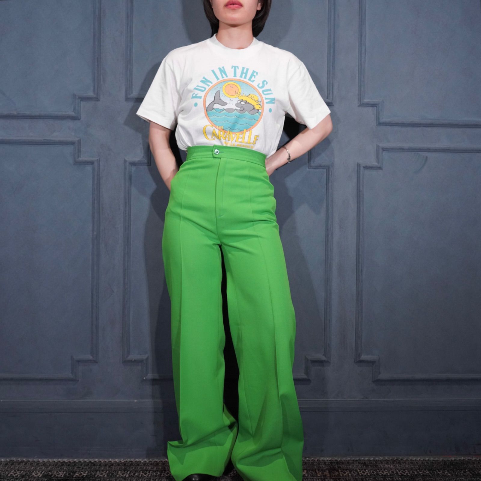 70’s〜 USA VINTAGE GREEN COLOR STA-PREST PANTS/70年代〜アメリカ古着グリーンカラースタプレパンツ