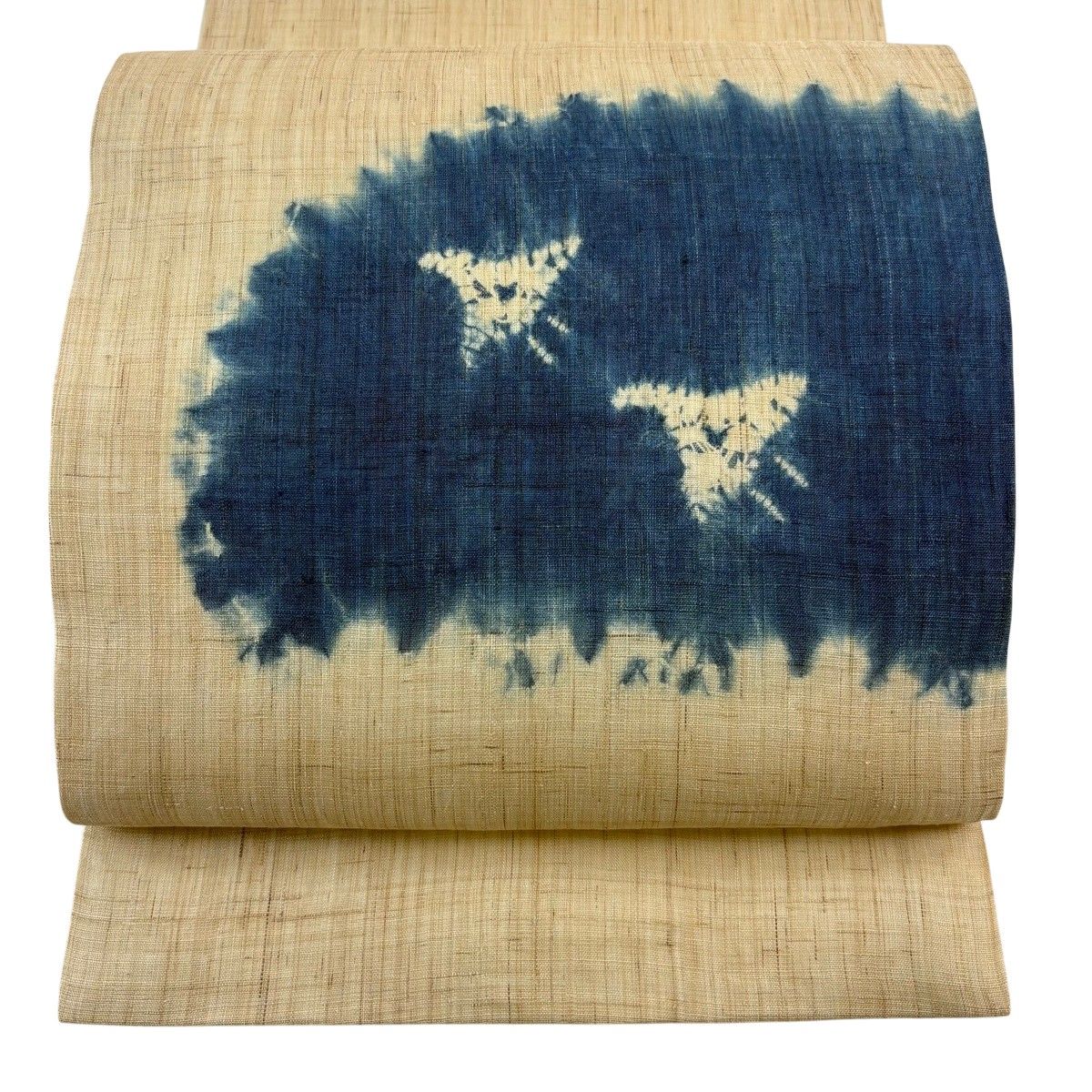 【美品】 開き名古屋帯 名品 夏帯 千鳥 ベージュ 麻 【中古】