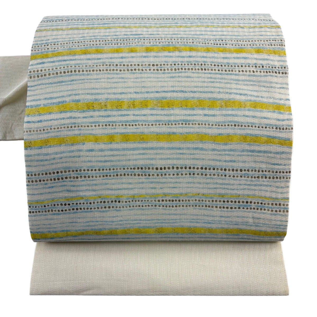 【美品】 名古屋帯 名品 縞 クリーム 正絹 【中古】