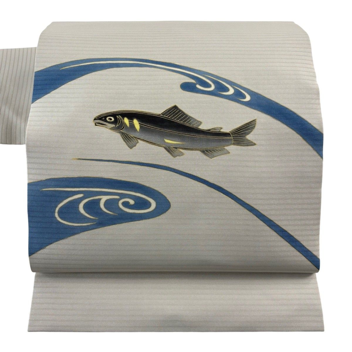 【美品】 名古屋帯 名品 魚 波 灰茶 正絹 【中古】