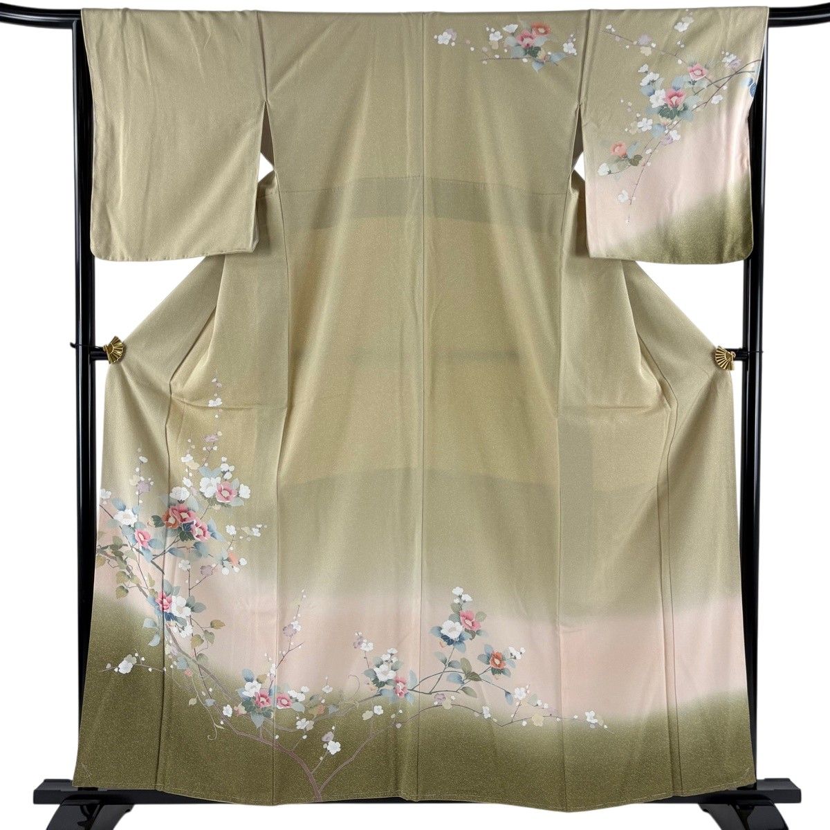 訪問着 身丈158cm 裄丈65cm M 袷 枝花 葉と実 染め分け ぼかし ベージュ 正絹 秀品 【中古】 6,336円